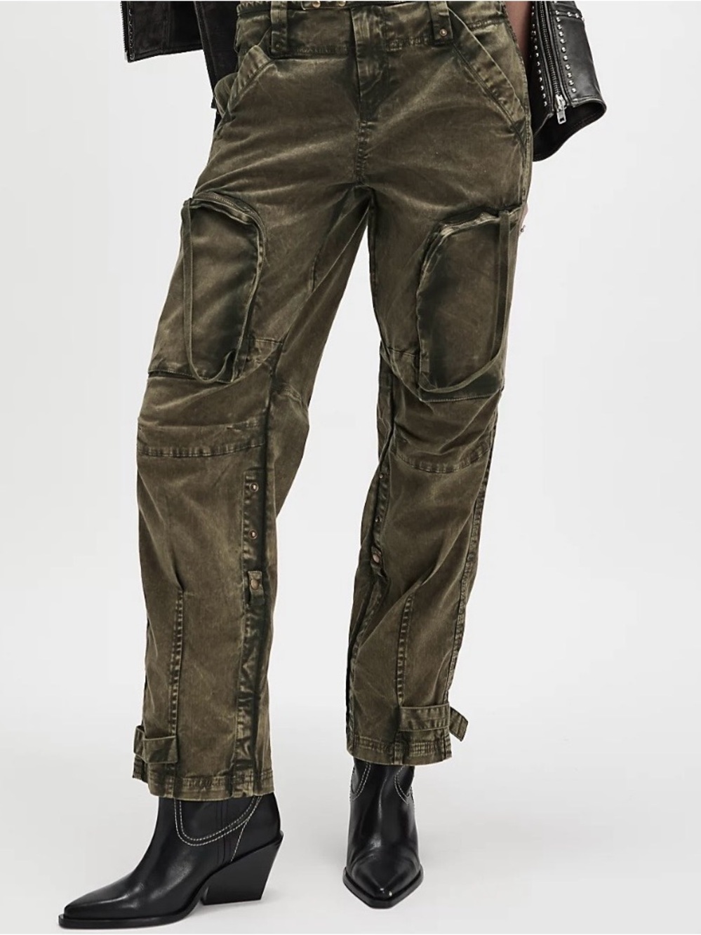 Free People We The Free Can't Compare Slouch Pants Medium Olive Army Green - Picture 3 of 9